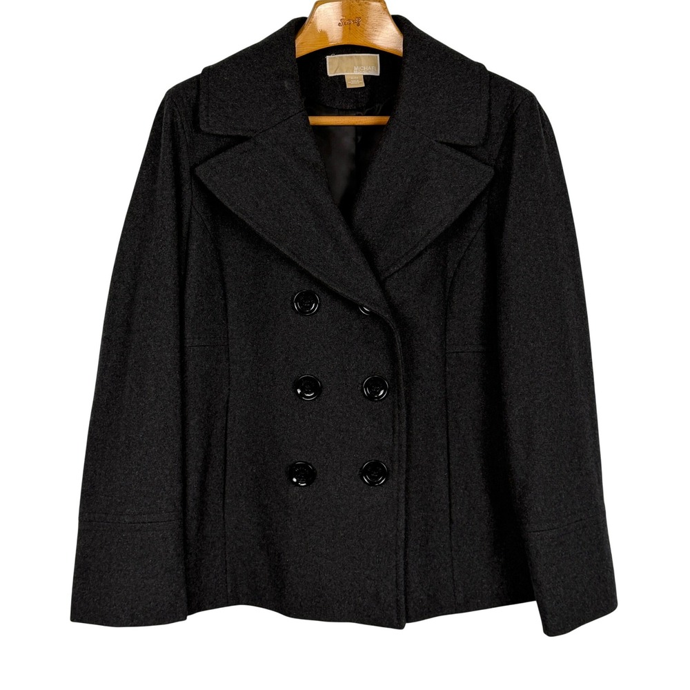 Michael Michael Kors Pea Coat Double Breasted XL Gray Wool Blend